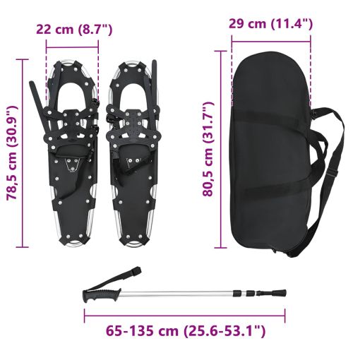 3 в 1 снегоходки с туристически пръчки Сребрист и Черен 30 инча