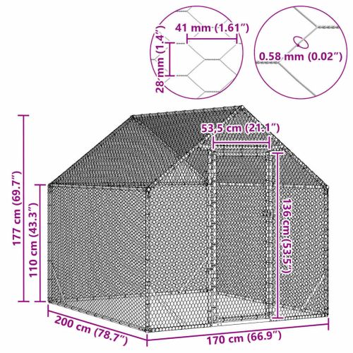 Клетка за пилета Сребрист 200x170x177 см Галванизирана стомана