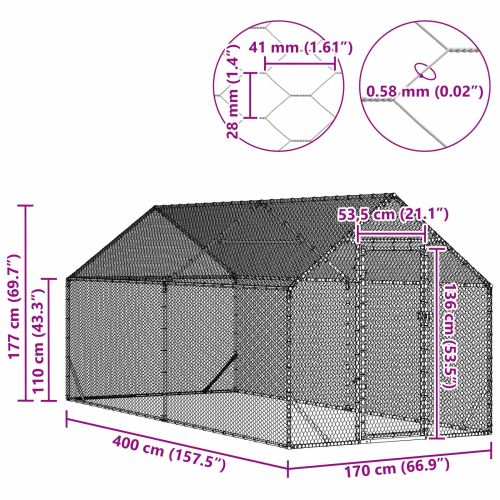 Клетка за пилета Сребрист 400x170x177 см Галванизирана стомана