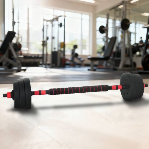 2-в-1 комплект дъмбели и щанга 30кг Черен и Червен