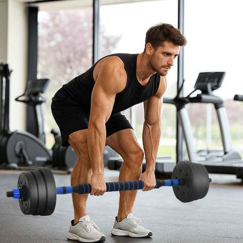 2-в-1 комплект дъмбели и щанга 30кг Черен и син