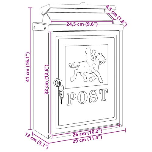 Стенно монтирана пощенска кутия с врата Черно 29 x 13 x 41 см
