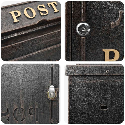 Стенно монтирана пощенска кутия с врата Бронзов 29 x 13 x 41 см