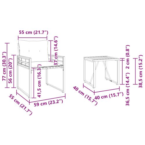 Комплект за външни мебели с възглавница 3 pcs Димирано сиво