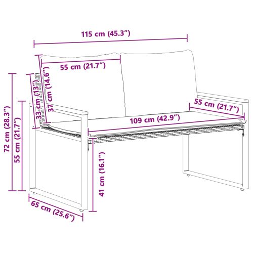 Пейка с възглавница Черен и Туркоаз 115 x 65 x 72 см Ратан