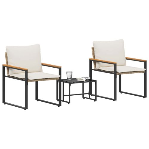 Комплекти мебели с възглавница 3 pcs Бежов и кремаво бял Ратан