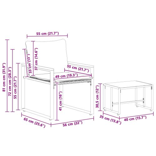 Комплекти мебели с възглавница 3 pcs Сив и тъмен син Ратан