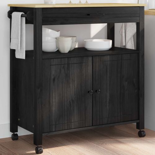 Кухненска количка MONZA Черно 84 x 40 x 88,5 см Солиден бор