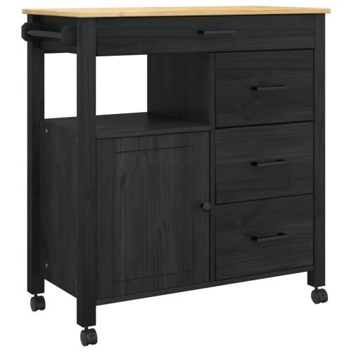 Кухненска количка MONZA Черен 84 x 40 x 88,5 см Солиден бор