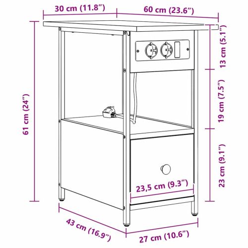 Нощен шкаф Сив Сонома 60 x 30 x 61 см Инженерно дърво