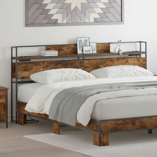 Табла за съхранение с рафт Опушен дъб 200 cm Инженерно дърво