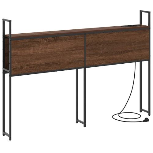 Табла за легло за съхранение с зарядна станция с рафт Кафяв дъб