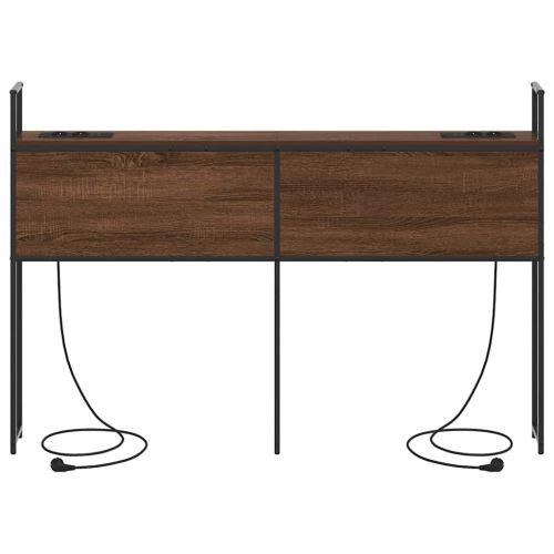 Табла за легло за съхранение с зарядна станция с рафт Кафяв дъб