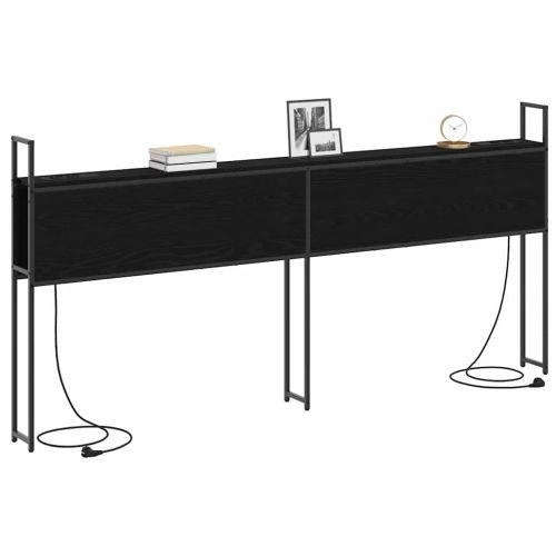 Табла за легло за съхранение с зарядна станция с рафт Черен дъб