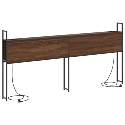 Табла за легло за съхранение с зарядна станция с рафт Кафяв дъб