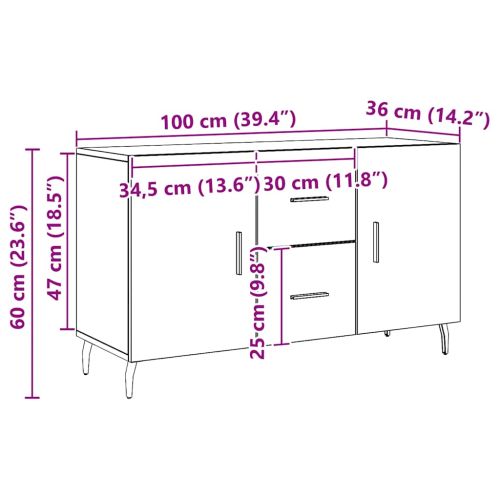 Сайдборд, дъб артизан, 100x36x60 см, инженерно дърво