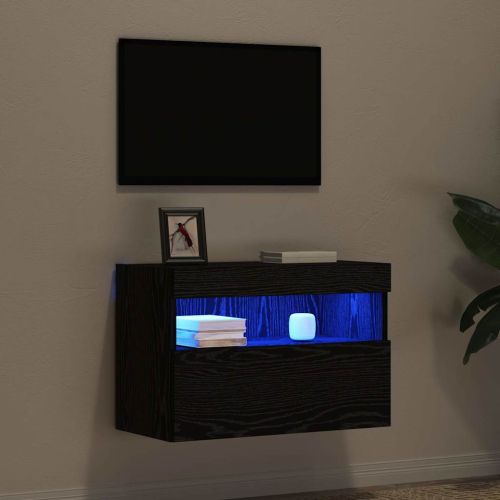 TV стенен шкаф с LED Черен дъб 60 x 30 x 40 см Инженерно дърво