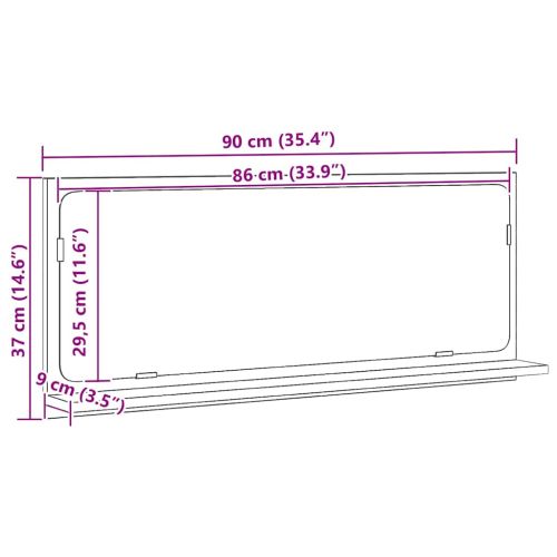 Огледален рафт Черния дъб 90 x 10,5 x 37 cm Инженерно дърво