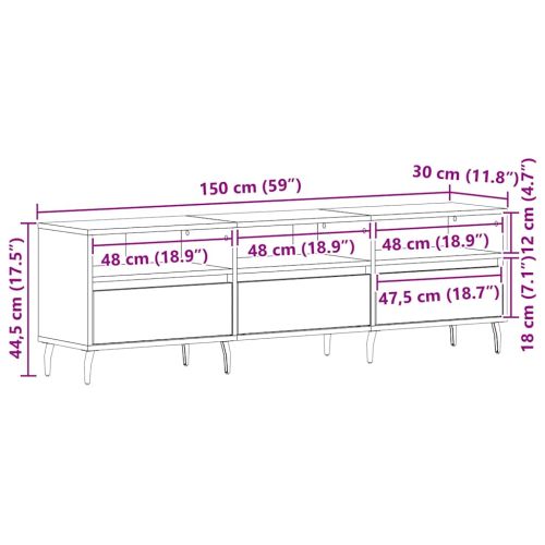 ТВ шкаф Черния дъб 150 x 30 x 44,5 см Инженерно дърво