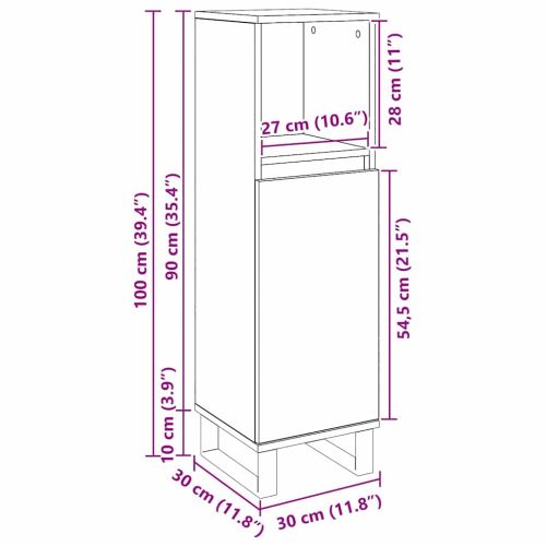 Шкаф за баня с рафт Черния дъб 30 x 30 x 100 см Инженерно дърво