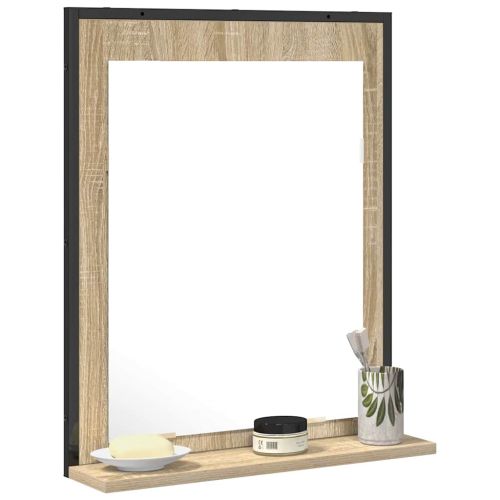 Огледало за баня с рафт със съхранение Черно 50 x 12 x 60 см