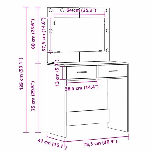 Тоалетка Сив Сонома 78,5 x 41 x 135 см Инженерно дърво