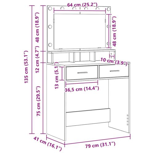 Тоалетка с рафт Циментено сиво 79 x 41 x 135 см Инженерно дърво
