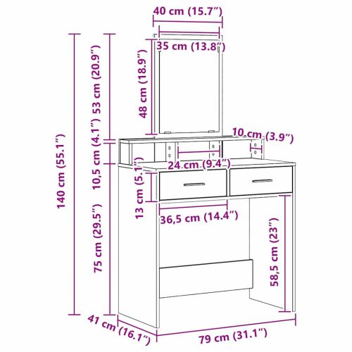 Тоалетка с чекмедже Черния дъб 79 x 41 x 140 см Инженерно дърво
