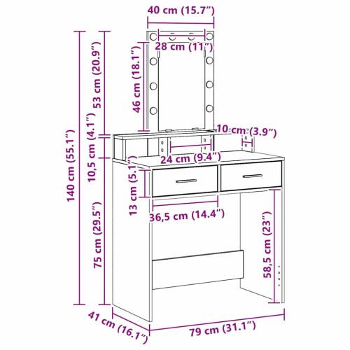Тоалетка с чекмедже Черно 79 x 41 x 140 см Инженерно дърво