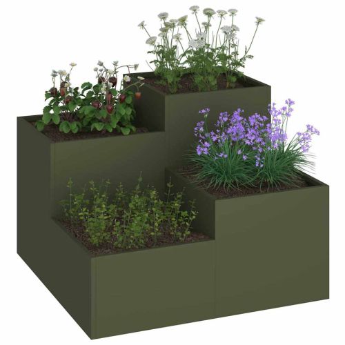 Градинска саксия Маслиненозелен 80 x 80 x 60 см Стомана