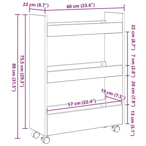 Тесен Тролей за Съхранение Черния дъб 60 x 22 x 80 см