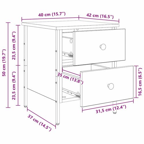 Нощно шкафче Черен дъб 40 x 42 x 50 cm Инженерно дърво и метал