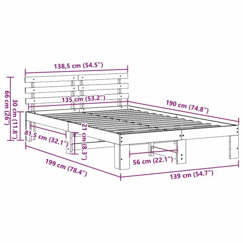 Рамка за легло с таблото Кафяво с восъчно покритие 135 x 190 cm