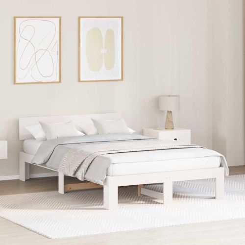 Рамка за легло с таблото Бяло 140 x 190 cm Солидно борово дърво