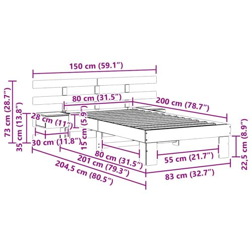 Рамка за легло с таблото Бяло 80 x 200 cm Солидно борово дърво