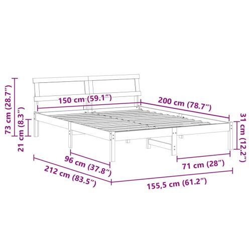 Рамка за легло Кафяво 150 x 200 cm Солидно борово дърво