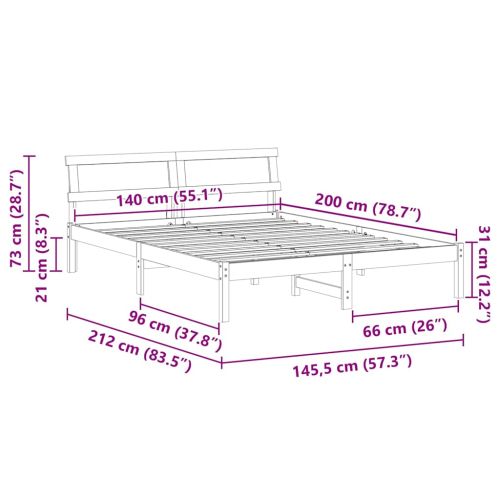 Рамка за легло с таблото Кафяво с восъчно покритие 140 x 200 cm