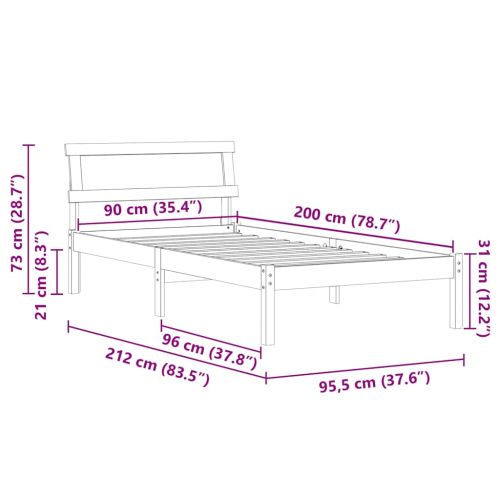 Рамка за легло с таблото Кафяво с восъчно покритие 90 x 200 cm