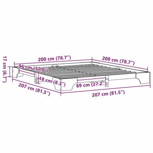 Рамка за легло Естествен 200 x 200 cm Солидно борово дърво