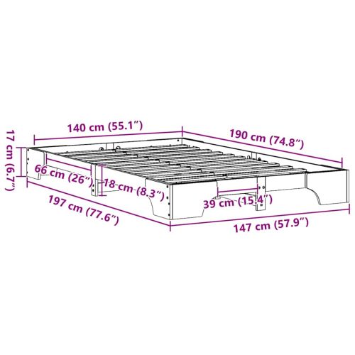 Рамка за легло Кафяво с восъчно покритие 140 x 190 cm
