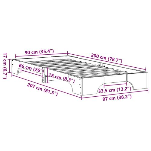 Рамка за легло Солидно борово дърво 90 x 200 cm