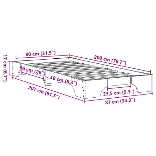 Рамка за легло Кафяво с восъчно покритие 80 x 200 cm