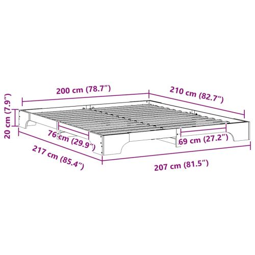 Рамка за легло Кафяво 200 x 210 cm Солидно борово дърво