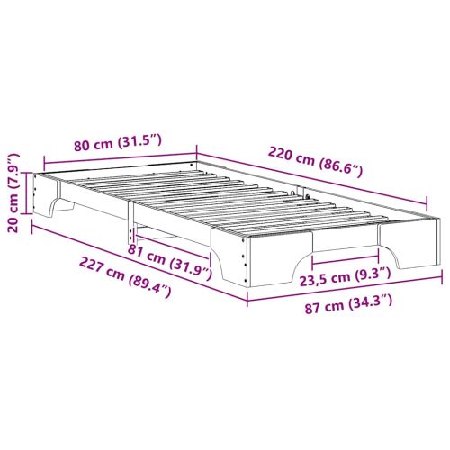 Рамка за легло Бяло 80 x 220 cm Солидно борово дърво