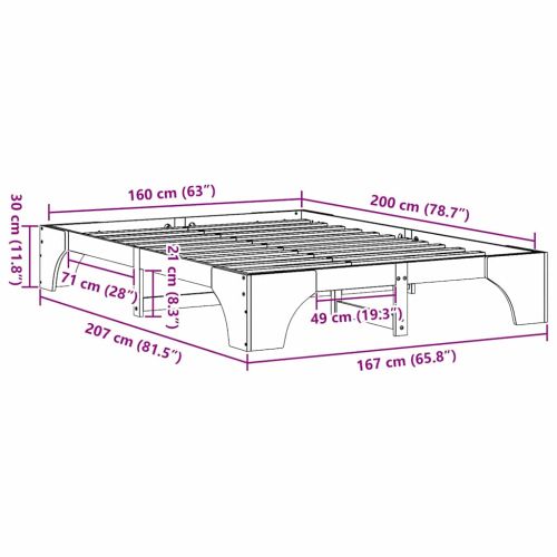 Рамка за легло Кафяво с восъчно покритие 160 x 200 cm