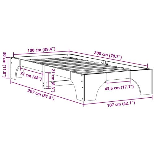 Рамка за легло Кафяво с восъчно покритие 100 x 200 cm