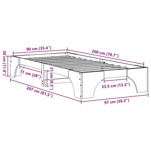 Рамка за легло Кафяво с восъчно покритие 90 x 200 cm