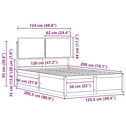 Леглова рамка с тапицирана гръбна част Черно 120 x 200 cm