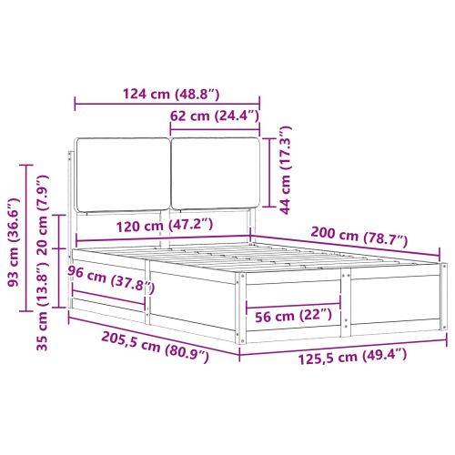 Леглова рамка с тапицирана гръбна част Тъмен сив 120 x 200 cm
