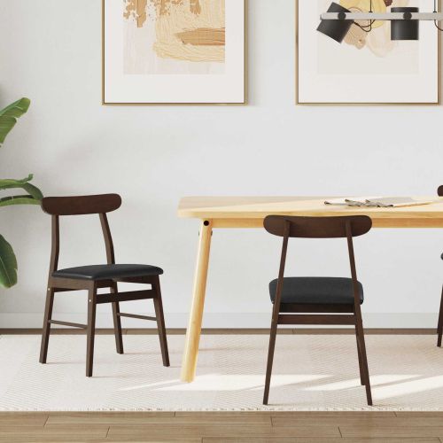 Трапезен стол 2 pcs Тъмно кафяво и черно Солидно гумено дърво